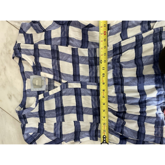 Maeve for Anthropologie Navy Blue And White 3/4 Sleeve Plaid Mini Dress Medium - Picture 11 of 14